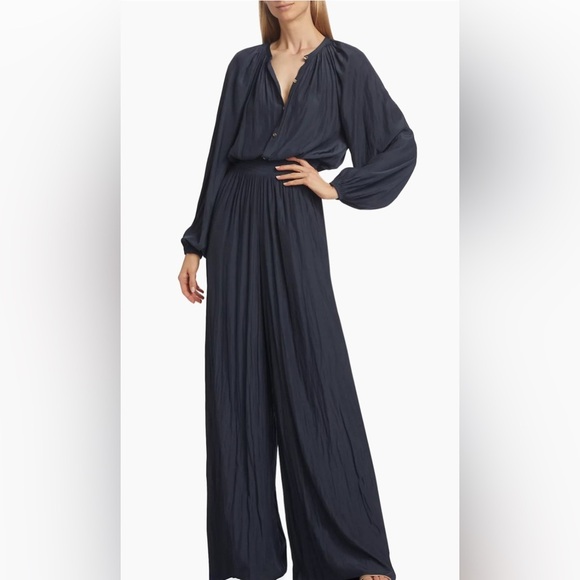 Ramy Brook Lea Crinkle Wide Leg Jumpsuit‎ in Navy - Picture 2 of 16